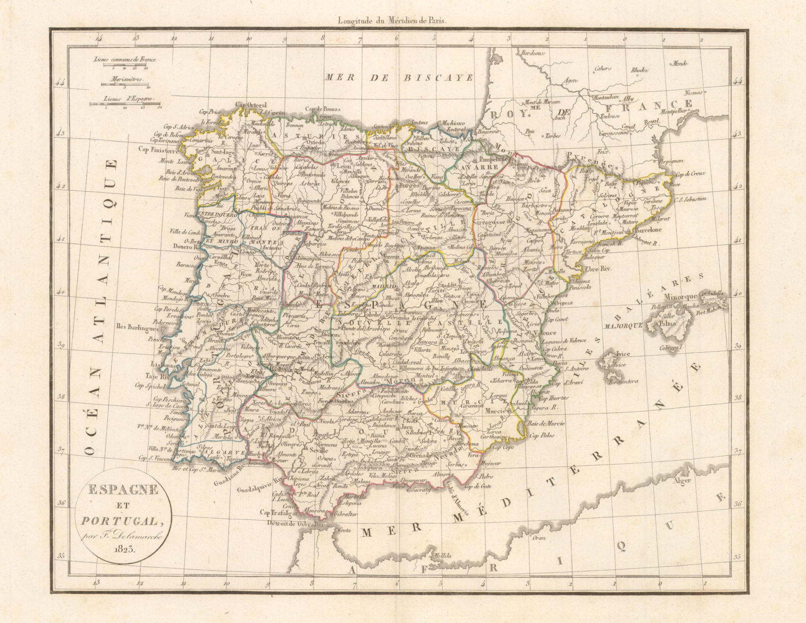 'Espagne et Portugal' by Felix Delamarche. Iberia Spain Portugal 1823 old map